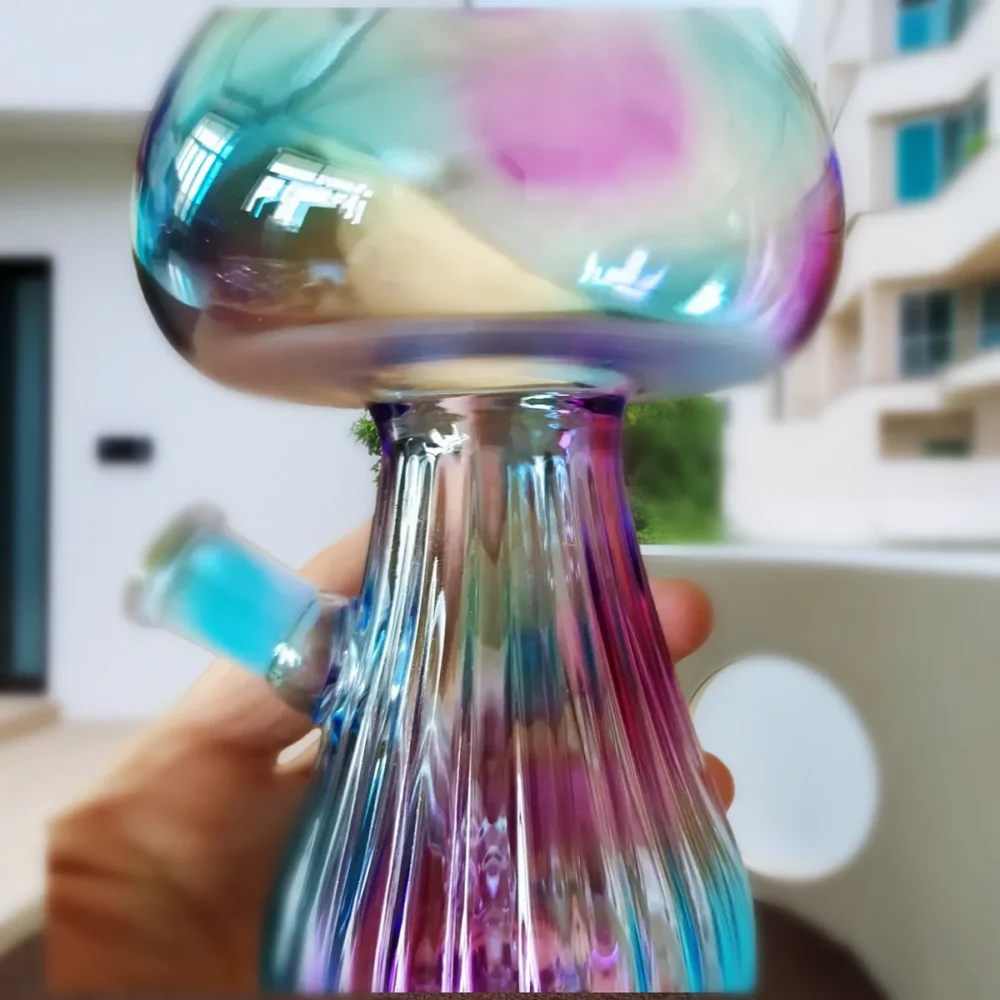 Iridescent Mushroom-Shaped Glass Bong