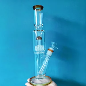13″ Straight Tube Glass Bong Matrix Perc |  Amber Accent