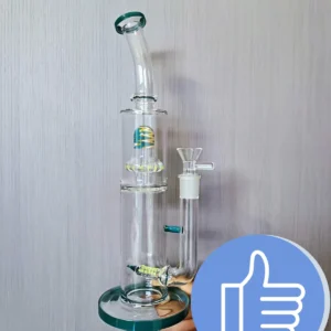 13″ Teal Straight Tube Bong with Inline & Disc Percs