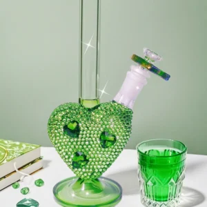 9.5″ Bling Green Heart Glass Bong with Sparkling Crystal Rhinestones