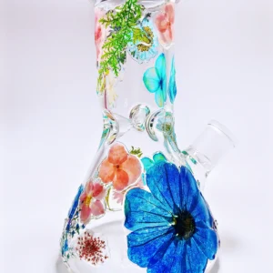 8″ Blue and Pink Flowers Beaker Glass Bong