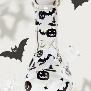 8″ 5mm Halloween Glass Beaker Bong | Black Bats, Skulls & Pumpkins