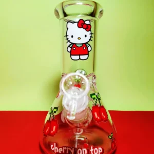 8″ Hello Kitty Bong Sweet Cherry Design 5mm Thick Glass