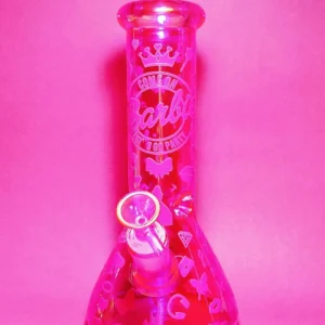 10″ 5mm Hot Pink Iridescent Girl Bong | Barbie Circle Logo Design