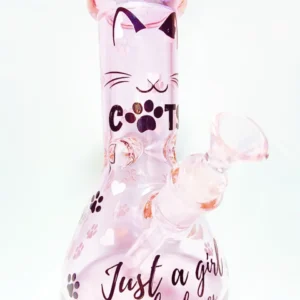 8″ 5mm Just a Girl Who Loves Cats Pink Beaker Glass Bong