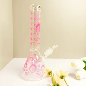 10″ Morty & LV Inspired Pink Patterned Glass Beaker Bong