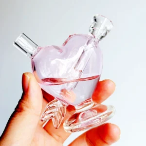 Pink Super Mini Heart Shaped Glass Bubbler Bong