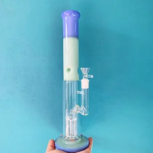 14″ Purple & Jade Color Block Straight Tube Bong with Tree Perc