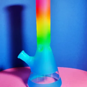 10″ Rainbow Gradient Frosted Glass Beaker Bong