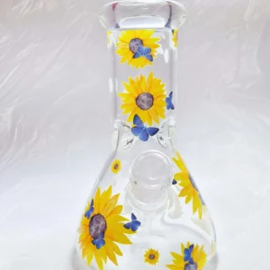 8″ Sunflower Butterfly Beaker Glass Bong