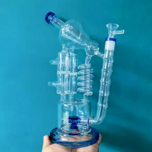 13″ UFO Cogwheel Honeycomb Dual-Percolator Recycler Glass Bong